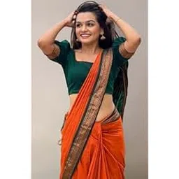 paramparik textile Paramparik TextileWomens Orange And Green Gadwal Cotton Silk Jacquard Saree With Blouse Piece-picture-50