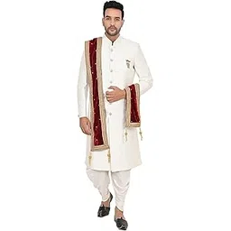 parangat Men's Velvet Sherwani Dupatta with Stone Work and Tassels (Maroon,Free Size)-picture-40