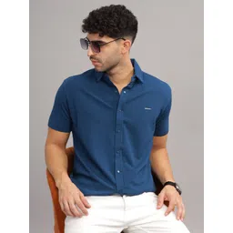 Parcel Yard Classic Geometric Self Design Spread Collar Cotton Casual Shirt-picture-14