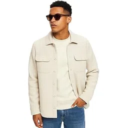 parcel yard Men Premium Textured Knit Overshirt Sweatshirt – Soft Ribbed Fabric, Dual Flap Pockets, Full Button-Down Closure, Lightweight Layer for Everyday & Smart-Casual Wear Beige-picture-23
