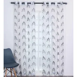 parda online Black & White Polyster Abstract 5ft Sheer Eyelet Window/Door (2 Pc)-picture-36