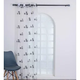 parda online Black Polyster Floral 5ft Sheer Eyelet Window/Door (2 Pc)-picture-38
