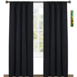 parda online Black Polyster Solid 7ft Blackout Rod Pocket Window/Door (2 Pc)-picture-14