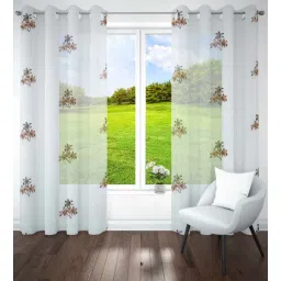 parda online Brown & Dark Brown Polyster Floral 9ft Sheer Eyelet Window/Door (2 Pc)-picture-22
