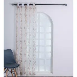 parda online Brown & White Polyster Floral 5ft Sheer Eyelet Window/Door (2 Pc)-picture-16