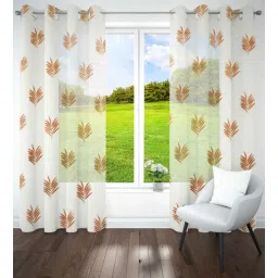 parda online Brown Beige Polyster Floral 9ft Sheer Eyelet Window/Door (2 Pc)-picture-24
