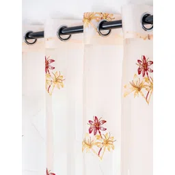 Parda Online Gold-Toned & Red Set of 2 Floral Sheer Window Curtain image 2