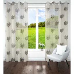 parda online Grey Polyster Floral 7ft Sheer Eyelet Window/Door (1 Pc)-picture-30