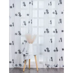 Parda Online White & Black Set of 2 Floral Sheer Door Curtain-picture-12