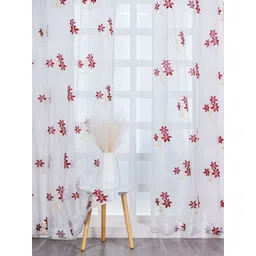 Parda Online White & Maroon 2 Pieces Floral Embroidered Sheer Window Curtain-picture-22