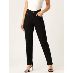 PARIS HAMILTON Women Black Boyfriend Fit High-Rise Clean Look Stretchable Jeans-picture-19