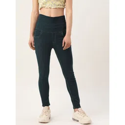 PARIS HAMILTON Women Navy Blue Skinny High-Rise Tummy Tucker Clean Look Stretchable Jeans-picture-36