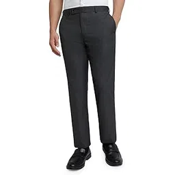 Men's Regular Fit Structure Pattern Poly Viscose Blend Flat Front Formal Trouser (Size: 32)-PMTX07632-G8 Dark Grey-image-20