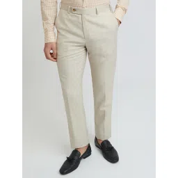 Park Avenue Beige Regular Fit Checks Trousers image 1
