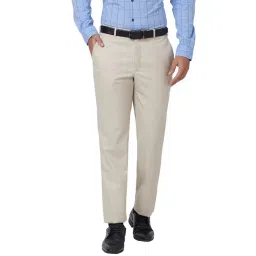 Park Avenue Beige Regular Fit Self Design Flat Front Trousers-picture-17