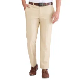 Park Avenue Beige Regular Fit Striped Trousers-picture-19