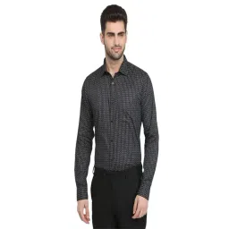 Park Avenue Black Pure Cotton Slim Fit Printed Formal Shirt-image-7
