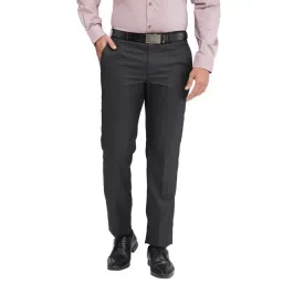 Park Avenue Black Regular Fit Striped Trousers-picture-32