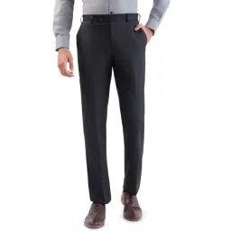 Park Avenue Black Striped Regular Fit Trousers-picture-17