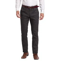 Park Avenue Black Super Slim Fit Self Design Flat Front Trousers-picture-22