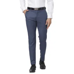 Park Avenue Blue Classic Fit Texture Trousers-picture-16