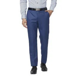 Park Avenue Blue Classic Fit Texture Trousers-picture-42