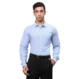 Park Avenue Blue Cotton Slim Fit Checks Shirt-picture-24