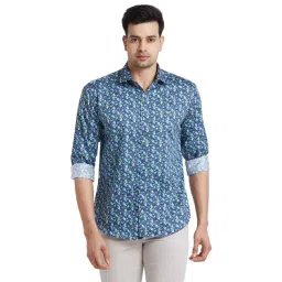Park Avenue Blue Cotton Slim Fit Printed Shirt-picture-21