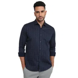 Park Avenue Dark Blue Cotton Printed Slim Fit Shirt-picture-23