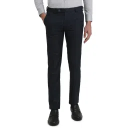 Park Avenue Dark Blue Polyester Viscose Blend Slim Fit Trousers-picture-14