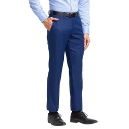 Park Avenue Dark Blue Super Slim Fit Self Pattern Trousers image 4