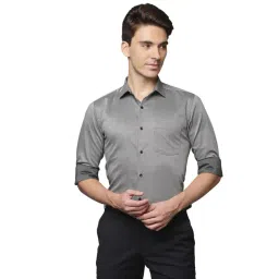 Park Avenue Dark Grey Cotton Slim Fit Self Pattern Shirt-picture-23