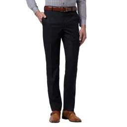 Park Avenue Dark Navy Regular Fit Flat Front Trousers-picture-47