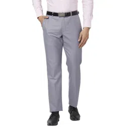 Park Avenue Grey Classic Fit Texture Trousers-picture-33