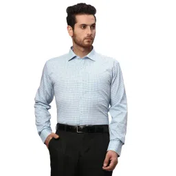 Park Avenue Light Blue Slim Fit Check Shirt-picture-27