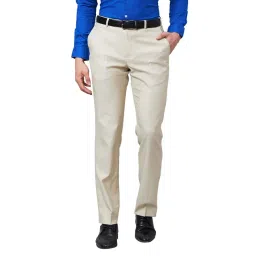 Park Avenue Light Brown Regular Fit Check Flat Front Trousers-picture-25