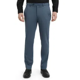 Park Avenue Medium Blue Rayon Solid Regular Fit Trousers-picture-30