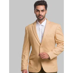 Park Avenue Men Beige Solid Single Breasted Blazers-picture-11