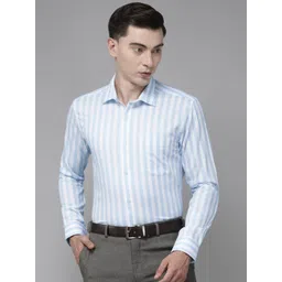 Park Avenue Men Blue & White Slim Fit Striped Formal Shirt-picture-33