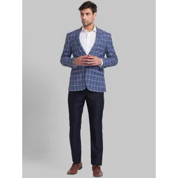 Park Avenue Men Blue Checked Slim-Fit Single Breasted Blazers-picture-20