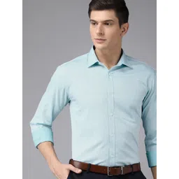 Park Avenue Men Blue Slim Fit Geometric Opaque Self Design Pure Cotton Formal Shirt-picture-32