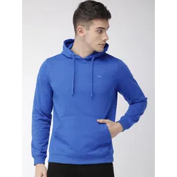 Park Avenue Men Blue Solid Hooded Pullover Sweatshirt image 1