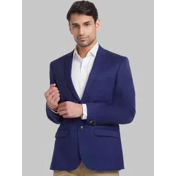 Park Avenue Men Blue Solid Single-Breasted Blazer-picture-17