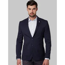 Park Avenue Men Blue Solid Super Slim-Fit Single-Breasted Blazer-picture-34