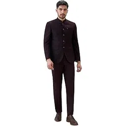 park avenue Men Modern Slim Fit Solid Pattern Pure Polyester Mandarin Collar Full Sleeve Ceremonial Suit Maroon-picture-12