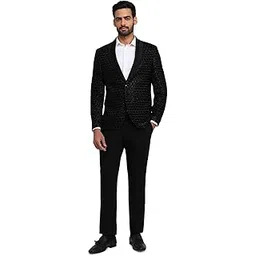 park avenue Men Modern Slim Fit Solid Pattern Pure Polyester Shawl Collar Full Sleeve Ceremonial Suit Black-picture-30