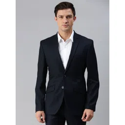 Park Avenue Men Navy Blue Super Slim Fit Solid Single-Breasted Formal Blazer-picture-22
