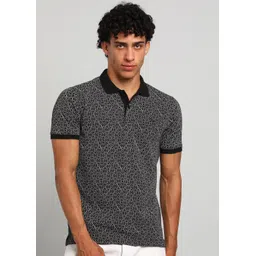 park avenue Men Printed Polo Neck Cotton Blend Black T-Shirt-picture-25
