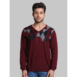 Park Avenue Men Red & Grey Printed Pullover Sweater-image-12