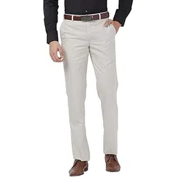 park avenue Men Regular Fit Checks Pattern Polyester Blend Flat Front Formal Trouser Brown-picture-11